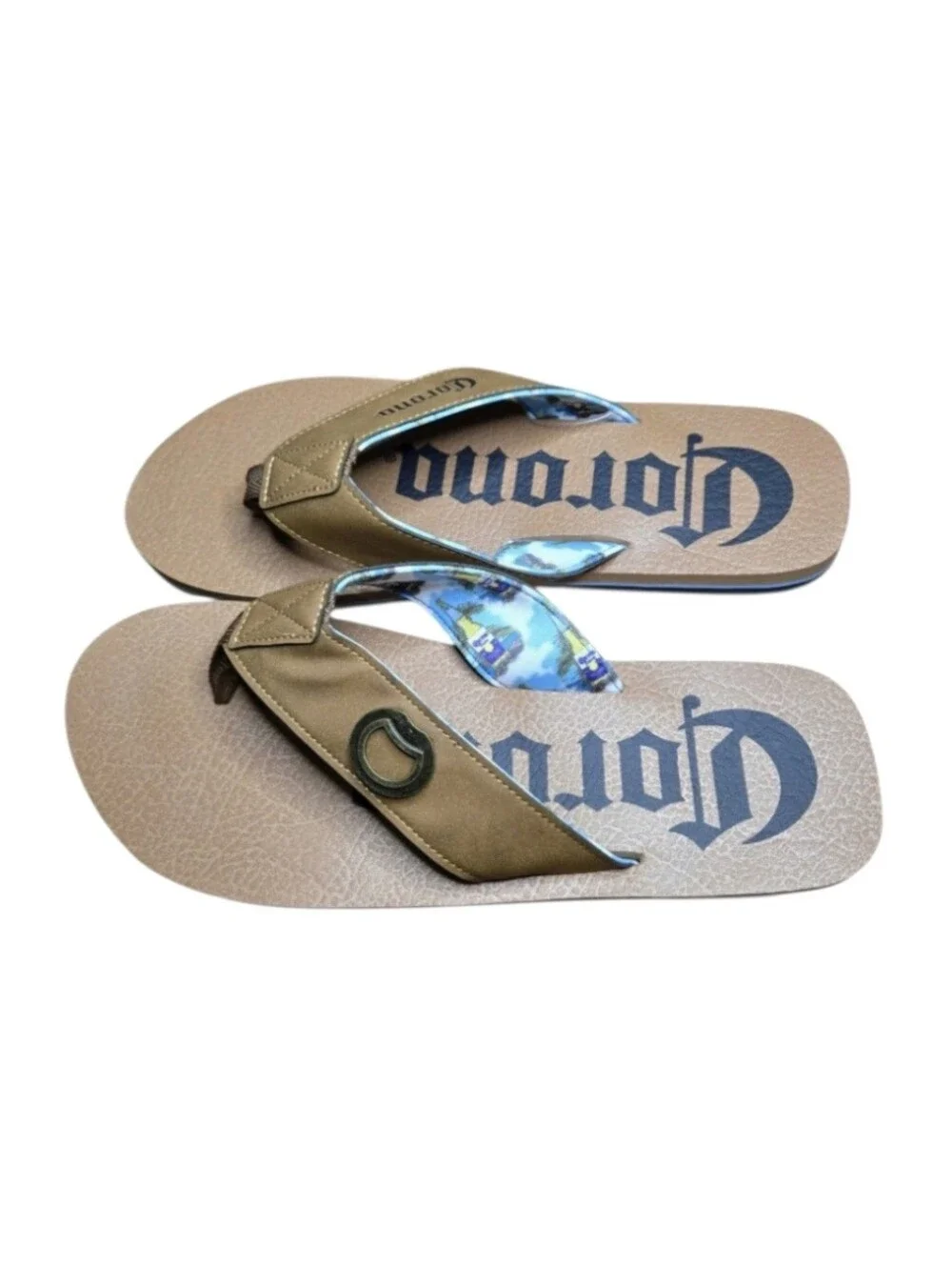 Corona Extra Strap Flip Flop Sandals with Bottle Opener in Brown, Size 13 Men's.